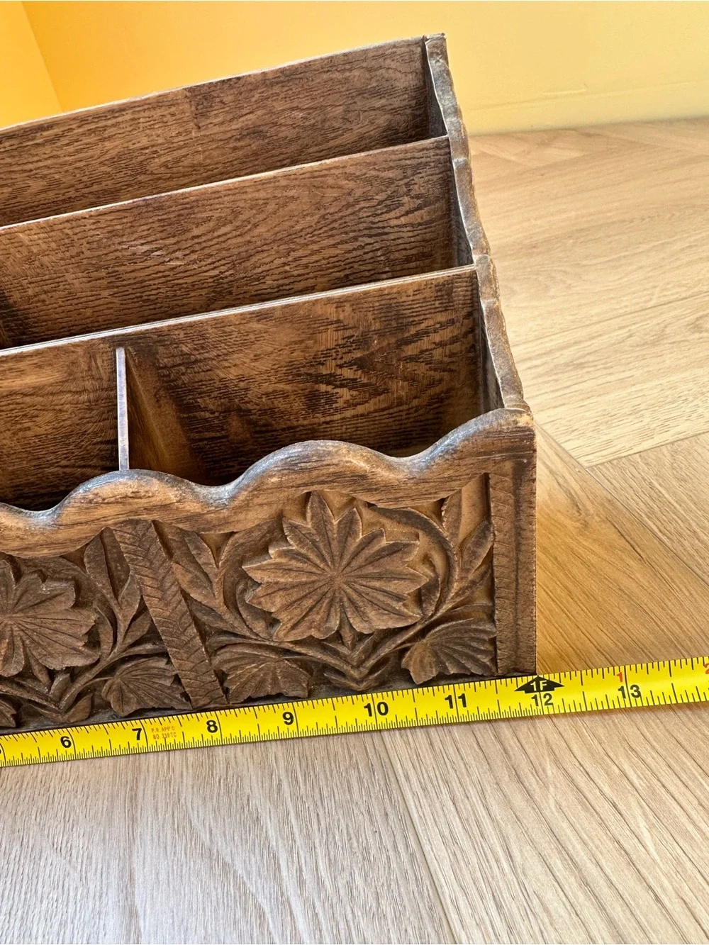 Carved Wooden Desk Organizer - Brown